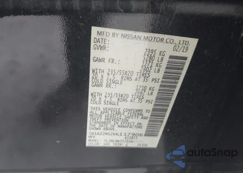 2019 Nissan Murano Sl z USA, uszkodzony, nr VIN 5N1AZ2MS2KN117906